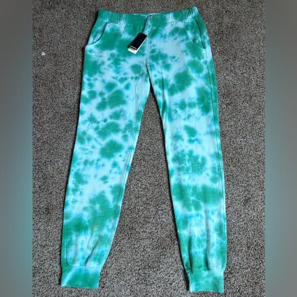 NEW Monrow Supersoft Tie-Dye Green Blue White High-Rise Jogger Lounge Pants XS - Picture 2 of 8